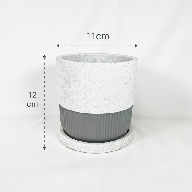 歐風雙色水泥盆 11cm盆栽, 1個, 4吋/白色