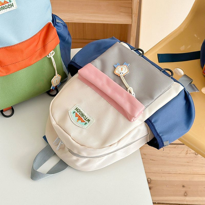 WTONGCH 幼兒園書包 撞色兒童後背包 大容量旅遊背包, 1個, 灰色小號（適合1-3歲）