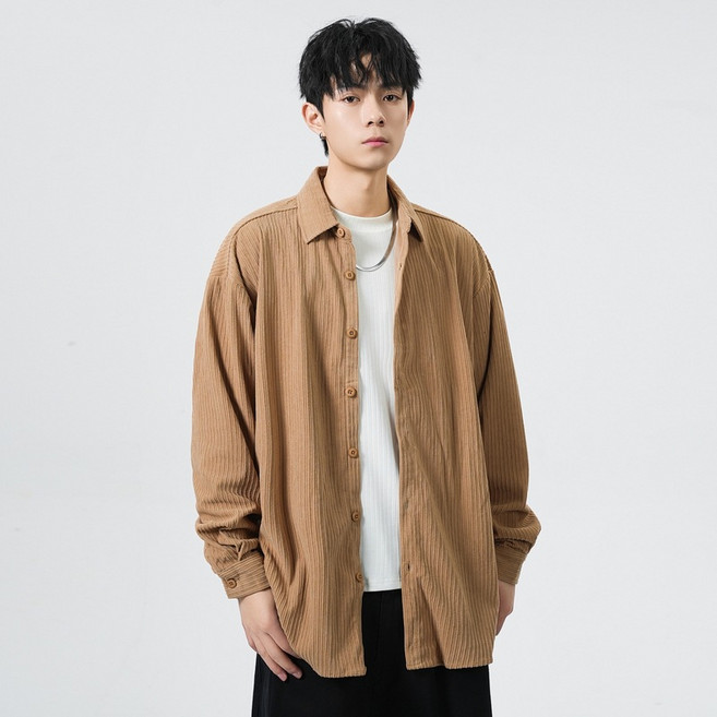 ANYOU 남성 코듀로이 오버핏 셔츠 봄가을 캐주얼 룩 남자 데일리 셔츠 커플룩