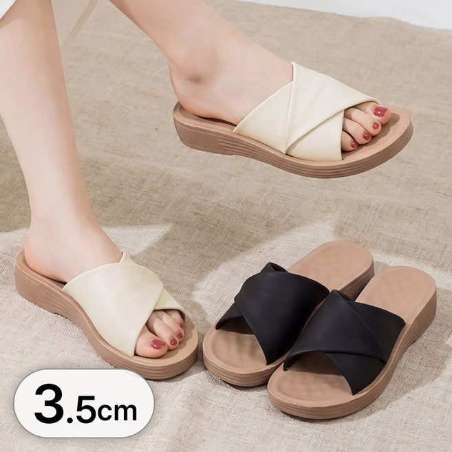 라뷰드 여성 발편한 꼬임 쿠션 슬리퍼 부드러운 크로스 스트랩 키높이 샌들 여름 사무실 외출용 편안한 데일리 신발 3.5cm