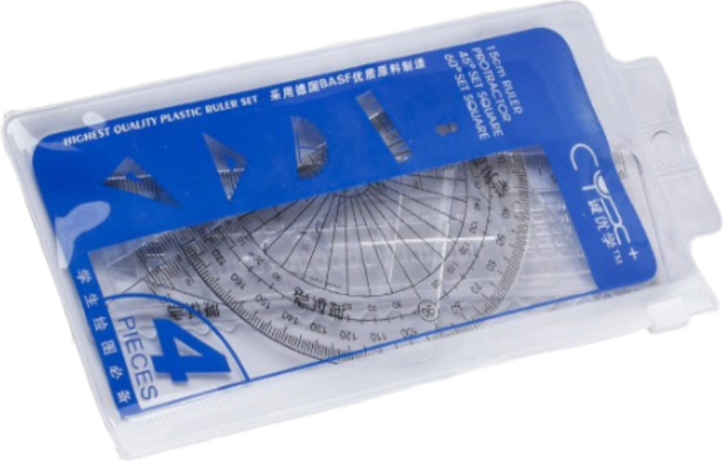 CYPC+ 誠優學 文具四件套 15cm直尺 量角器 三角尺組合, 單色, 1個