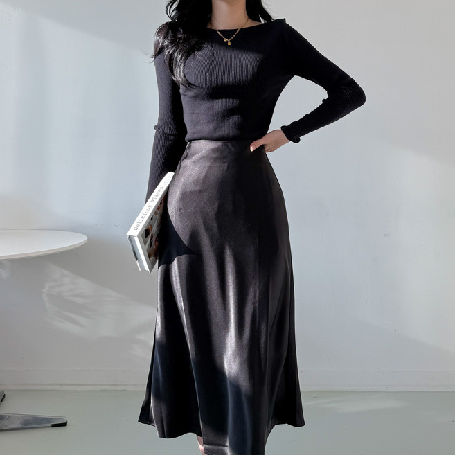 투디 베이직 포멀 세미 머메이드 실크 새틴 롱스커트 2컬러 S M