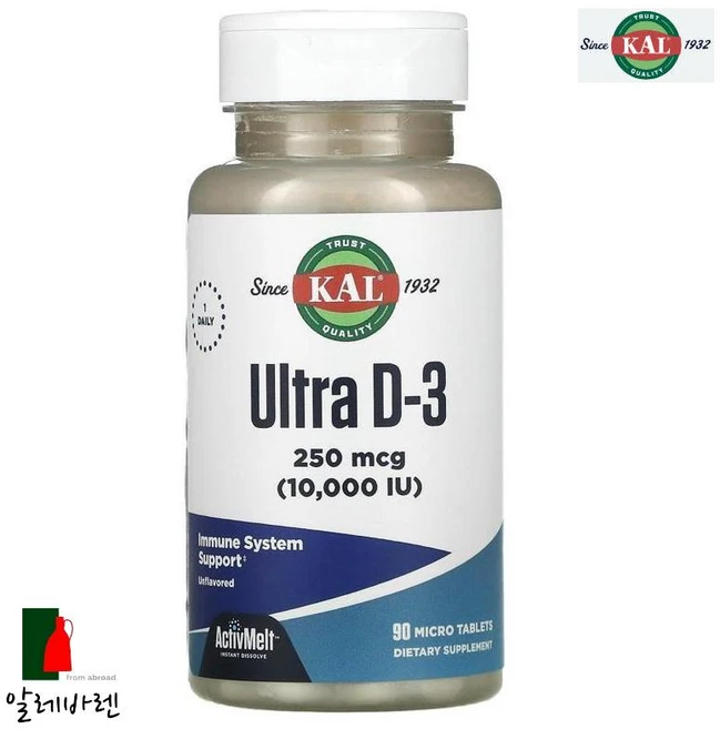KAL 칼 울트라 비타민 D3 무향 250mcg 90정 콜레칼시페롤, KAL Ultra Vitamin D3 250 mcg 1 - 쿠팡