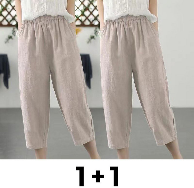 메인워크 1+1 중년 여성 빅사이즈 7부 바지 여름 엄마룩 냉장고 순면 하이웨스트 배기핏 루즈핏 심플 오버핏 패션 쿨링 팬츠 2매입