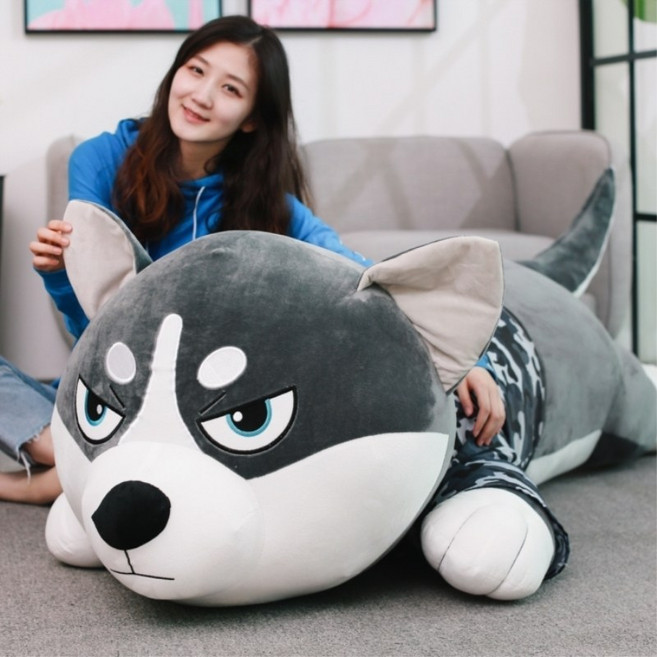 시바견 강아지 허스키 바디필로우 모찌 인형 베개 대형필로우 최대 2m 사이즈, 그레이허스키(화남)