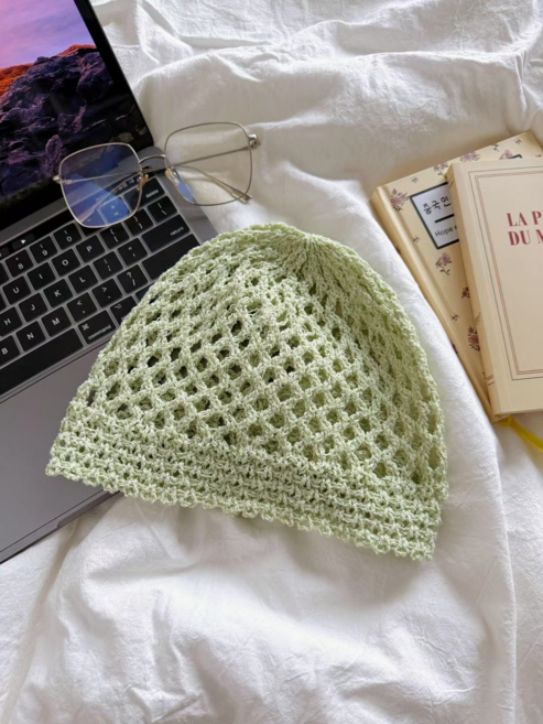 여성 모자 니트 펀칭 비니 여성 봄여름 스타일리쉬 뜨개질 망사모자 개성있는 디자인 얼굴소멸 효과 LT