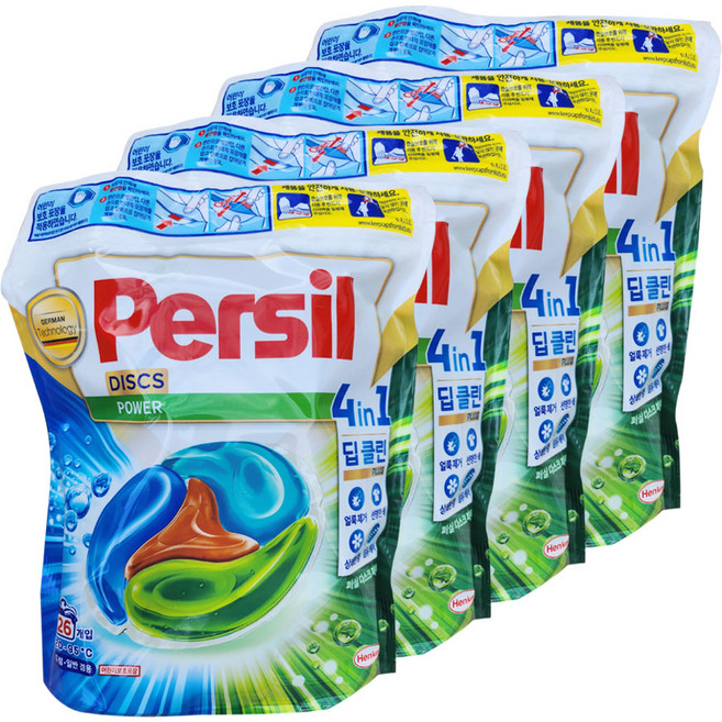 온마음샵 헨켈 퍼실 디스크 캡슐세제 파워 플러스 파우치, 26개입, 4개