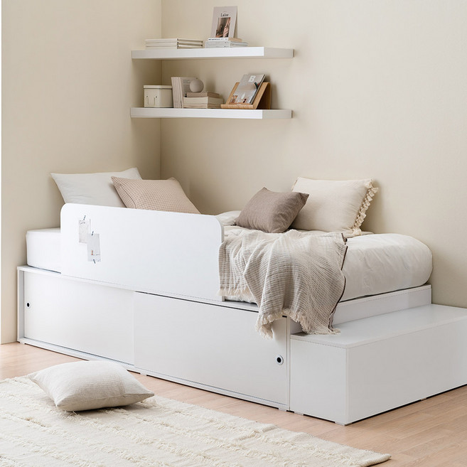 포더홈 스페이서 슬라이딩 벙커 수납침대 SS (440 프레임/계단/가드/낮은매트리스), 라이트웜그레이