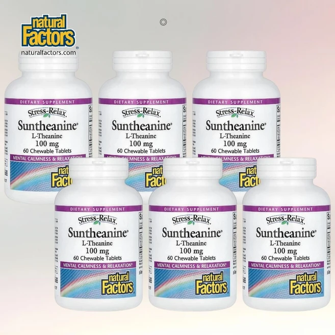 네츄럴펙터스 엘테아닌 Stress-Relax Suntheanine l테아닌 200mg 츄어블 정 60정 6통, 120g - 쿠팡