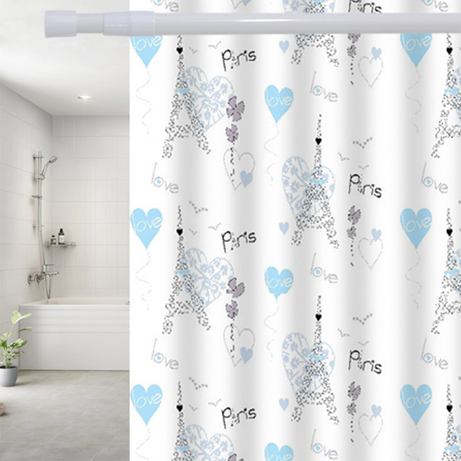 윈지 패브릭 샤워커튼 + 샤워봉 세트, 1세트, 파리