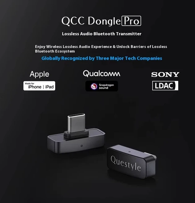 Questyle QCC 동글 프로 LDAC 무손실 블루투스 5.4 스냅드래곤 사운드 지원 AptX 송신기 즐기기 선물, 01 QCC Dongle Pro