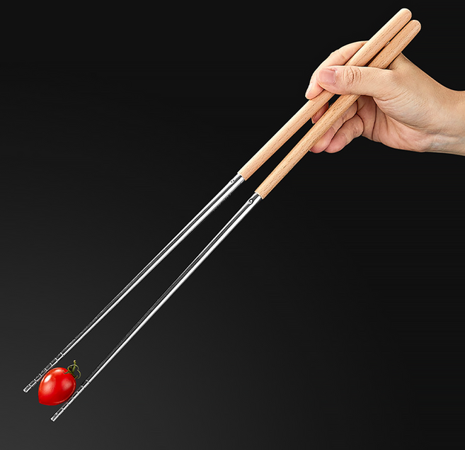 리브문 304 스텐 튀김용 긴 젓기락, 1개, 우드