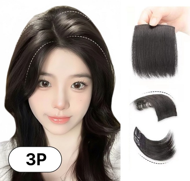 블레오 옆머리 볼륨 가발 헤어피스 붙임머리 3P, 3개, 내추럴블랙