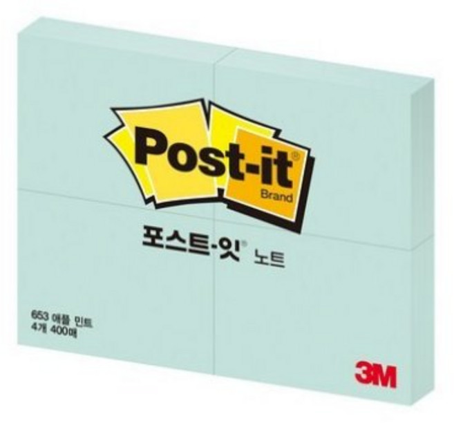 3M 포스트잇 4패드 미니 노트 653-4 (51mmx38mm), 민트, 1개, 400매
