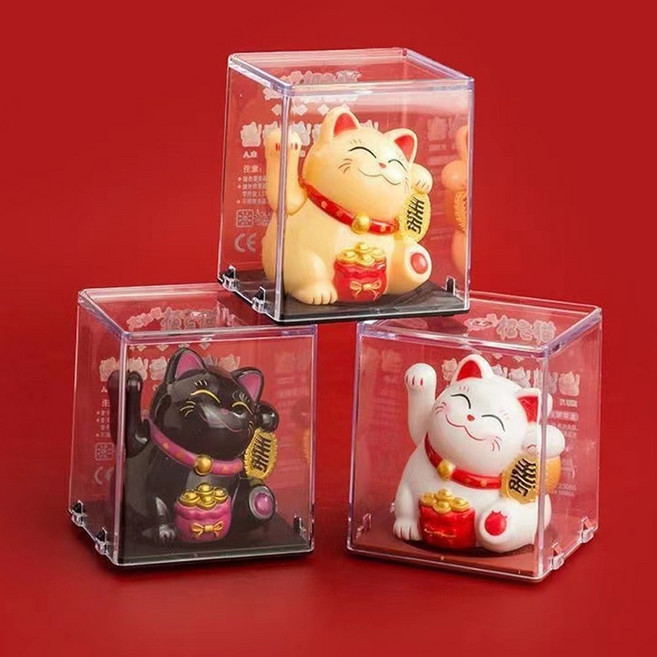 오드상회 태양열손흔드는고양이 마네키네코손흔드는고양이 손흔드는고양이 3종세트 집들이선물 개업선물, 화이트+옐로우+블랙