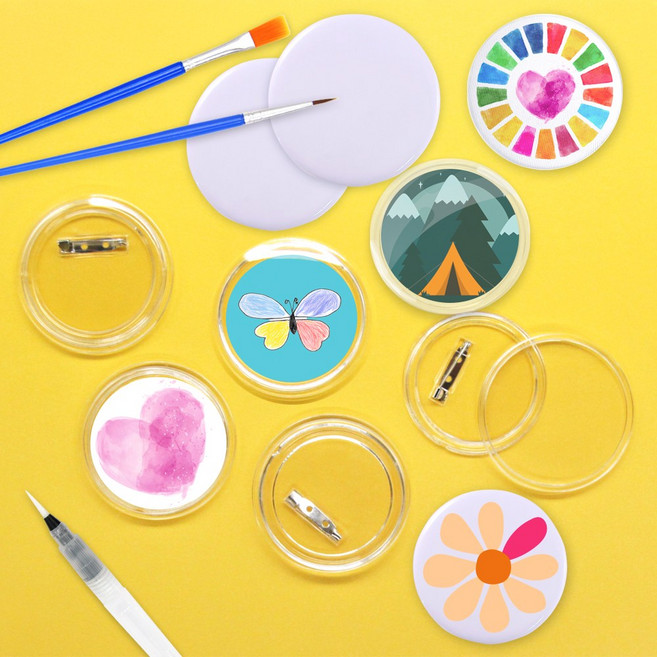 뱃지만들기 그리기뱃지 아크릴뱃지 투명뱃지 원형뱃지 캔버스천, 1개, 그리기 뱃지 대용량(약 100개입)-5.8cm