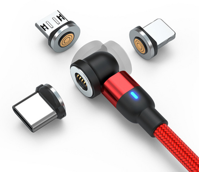 KDNC 고속충전 케이블 마그네틱 자석 540도회전 멀티단자 데이터 전송, 레드, 3m, 1개