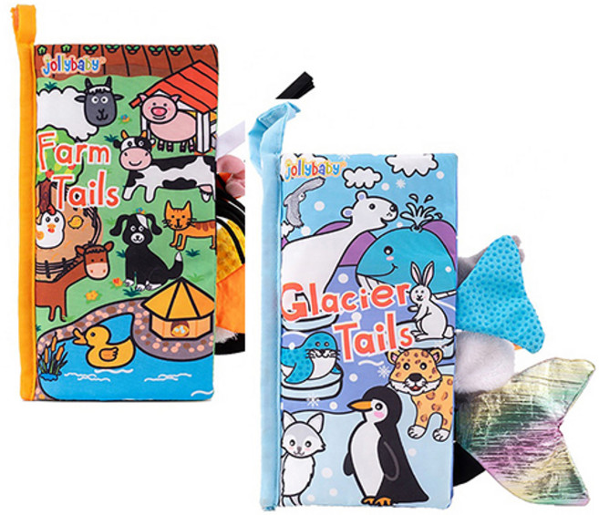 Jollybaby 꼬리책 2개세트 헝겊책 초점책 촉감놀이 애착인형 유모차걸이 신생아백일선물, 농장 + 빙하, 1개