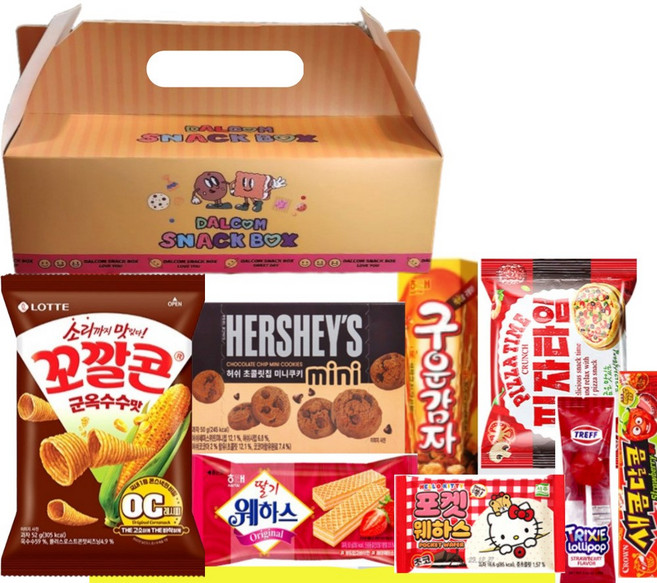 달콤새앰 간식박스 학교 학원 과자 교회 답례품 행사 단체 간식 꾸러미 박스 선물 세트 손잡이세트, 1개, 단체간식선물박스 8종