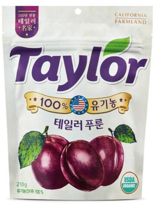 올가 건강한간식 테일러 유기농 프룬, 210g, 7개