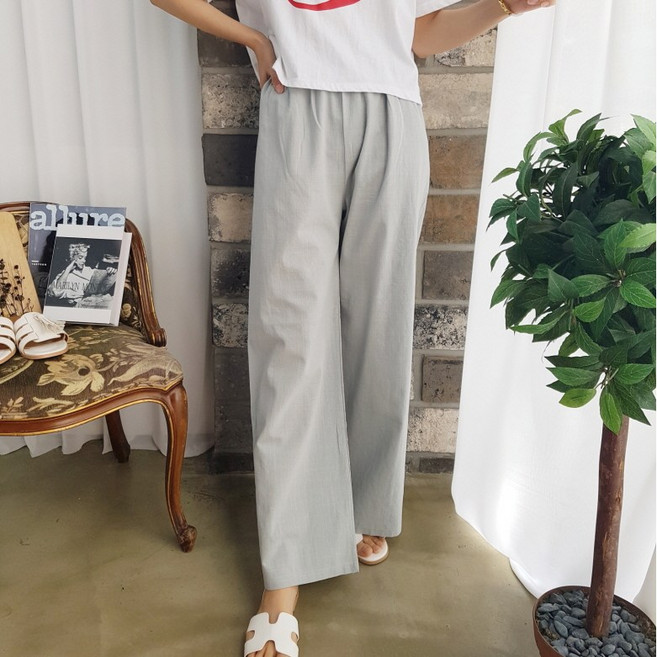 상상그이상 여성용 국내제작 린넨 와이드 팬츠 허리 전체 밴딩 통기성 좋은 시원한 무지 롱팬츠 사이즈 가성비 좋은 젊줌마룩 데일리룩 코디