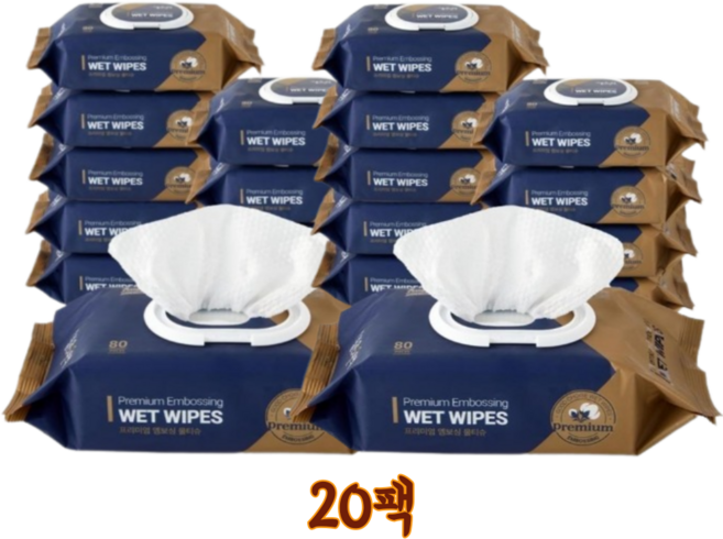 기분좋은선택 프리미엄 엠보싱 물티슈, 80매입, 20개, 342g