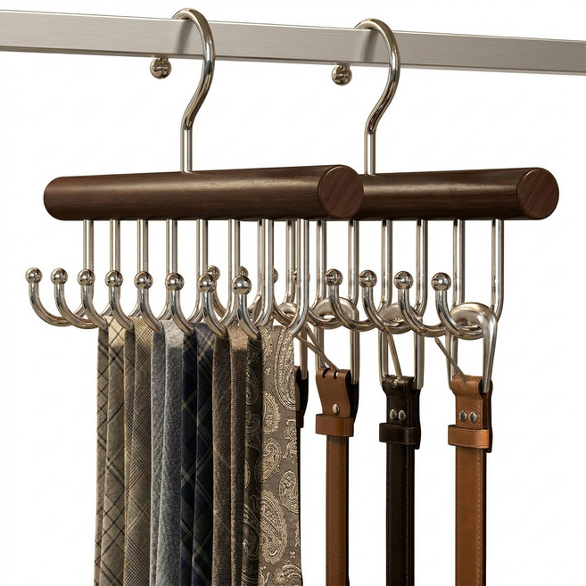 프리미엄 원목 다기능 옷걸이 넥타이 벨트 끈나시 수납 행거 옷장정리, 1개, 빈티지