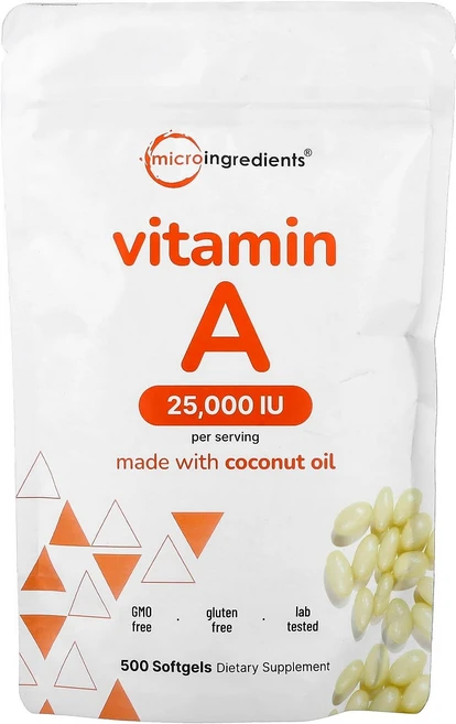 Micro Ingredients 비타민A 7 500mcg(25 000IU) 소프트젤 500정, 1개 - 쿠팡