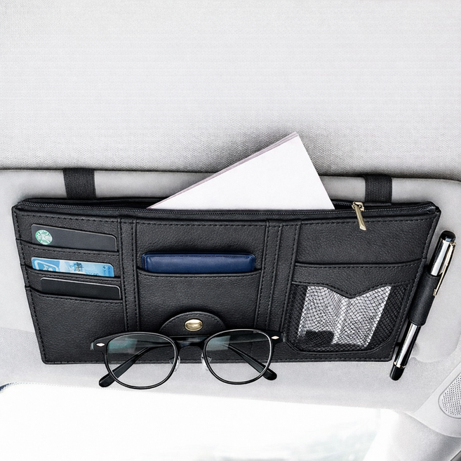 무아랑 밴드고정 안전보관 선바이저 수납 포켓, 블랙, 1개