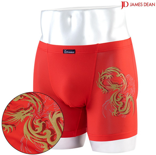 제임스딘 남성 자카드 황금용 레드 드로즈