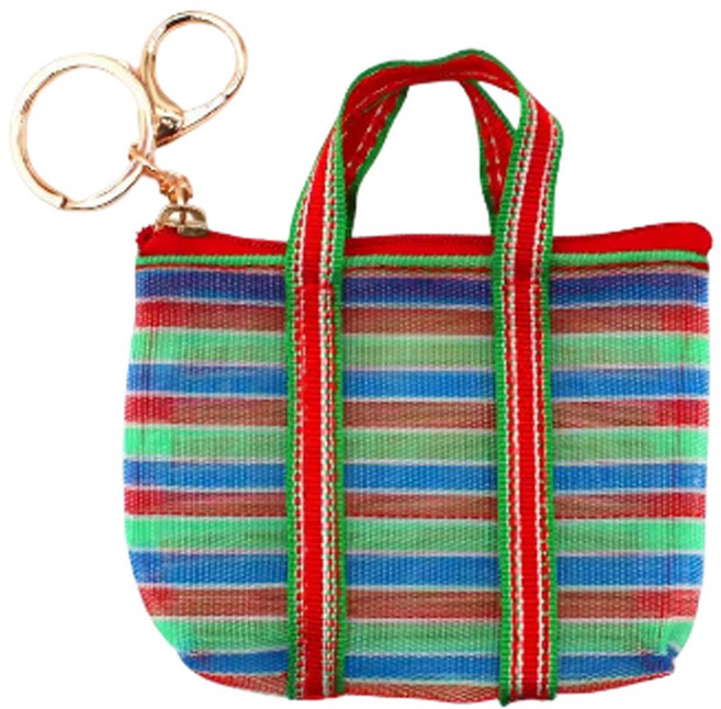 茄芷袋迷你零錢包鑰匙圈 可愛菜籃子造型 多彩條紋設計