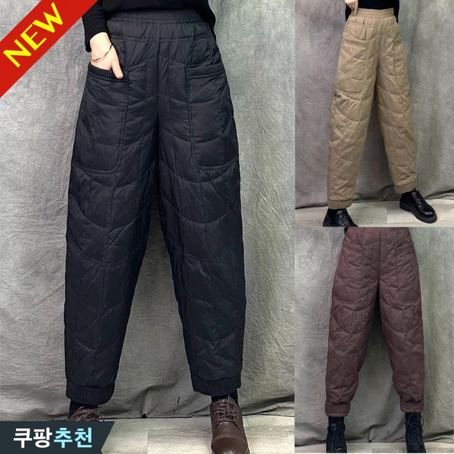 (매진 임박) 80kg까지 빅사이즈 여성 엄마옷 기모 패딩 누빔 솜바지 팬츠 가을 겨울 편한 밴딩 캐쥬얼 가볍고 날씬해보이는 우아한 심플 부드러운 조거팬츠 중년여성 방한 보온 바지