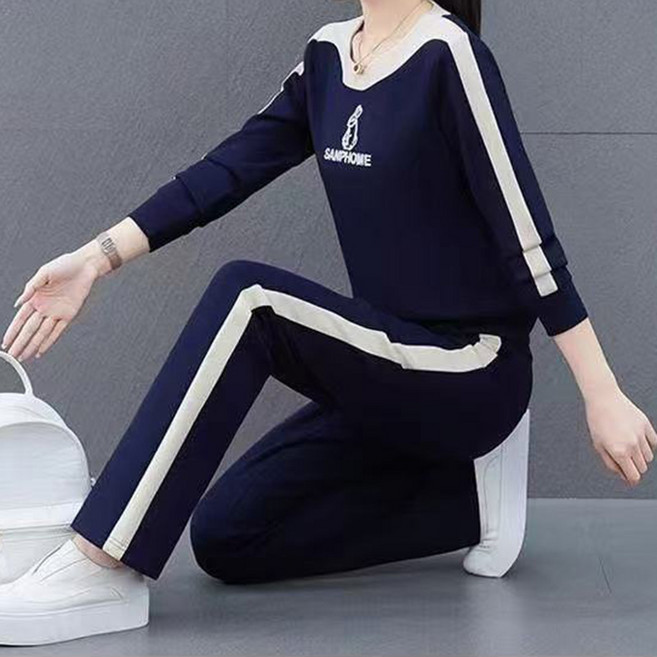 봄가을 여성복 캐주얼 트레이닝 세트 라운드 긴팔 맨투맨 루즈핏 빅사이즈 일자 맨투맨 패션 투피스