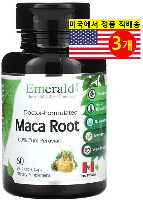 Emerald Laboratories 마카 뿌리 추출 500mg Maca Root, 3개, 60정 - 쿠팡