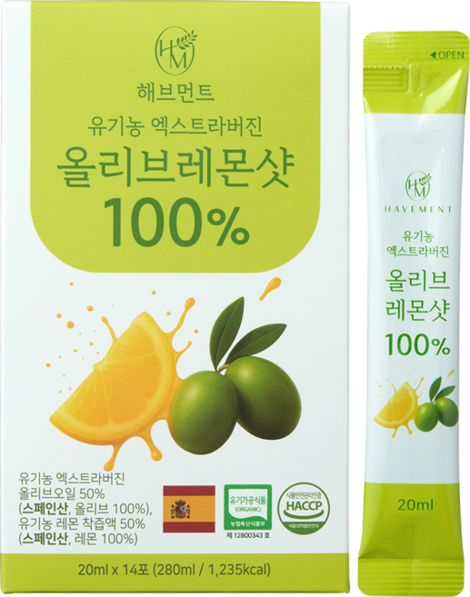 해브먼트 올리브오일 레몬즙 올리브레몬샷 올레샷 14포, 1박스, 280ml