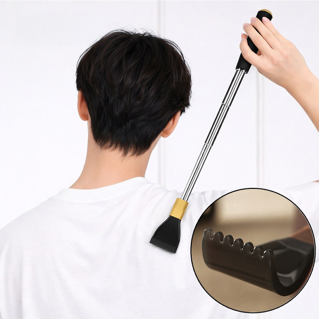 길이조절 스테인리스 등긁이 효자손 듀얼봉 자석 마사지 스틱, 블랙, 1개