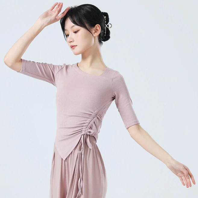 와우진플 긴팔 불규칙 요가 댄스 상의 - 쿠팡