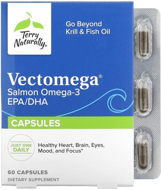 Nutriflair Terry Naturally Vectomega Salmon Omega3 Capsules 테리 내추럴리 오메가3 인지질 펩타이드 복합체 214mg 60정, x, 1개 - 쿠팡