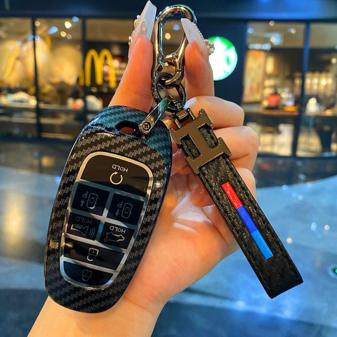 현대 호환 하드쉘 카본 패턴 차키 케이스, H-05, 카본블랙