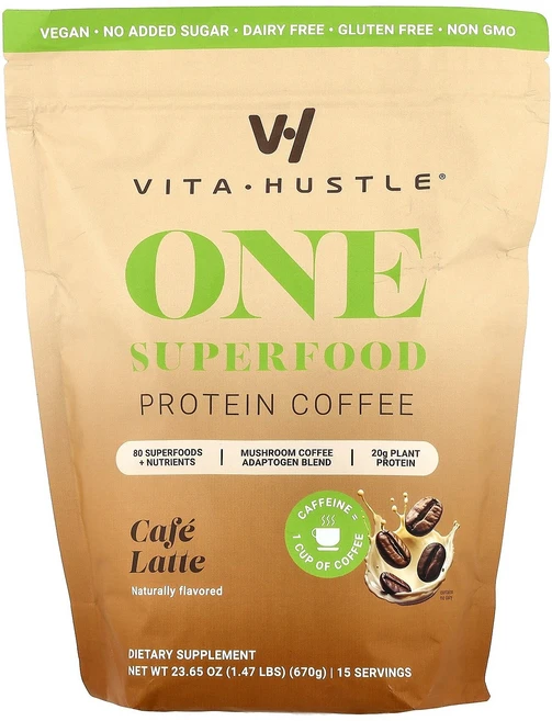 VitaHustle One Superfood Protein Coffee Cafe Latte 1.47 lbs 670 g, VitaHustle, One Superfood Prot, 1개 - 쿠팡