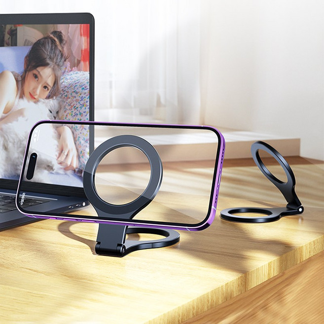 DaeBak+ 네오디움 자석 핸드폰 거치대 휴대용 맥세이프 촬영용 양면자석 휴대폰 거치대, 1개, 블랙