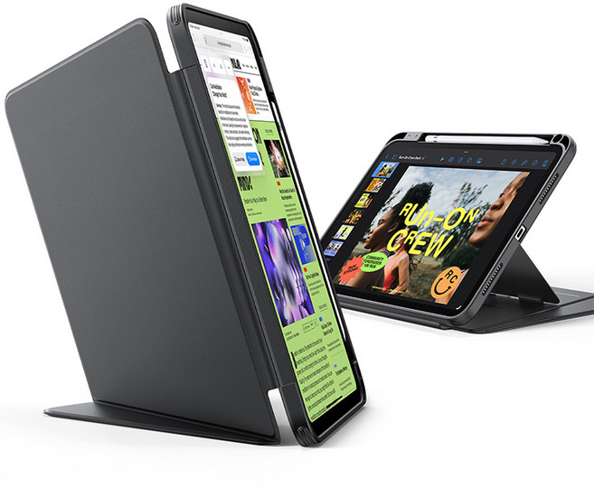 ESR 아이패드 플립 마그네틱 펜슬 수납 3단 거치대 케이스, 블랙, 1개
