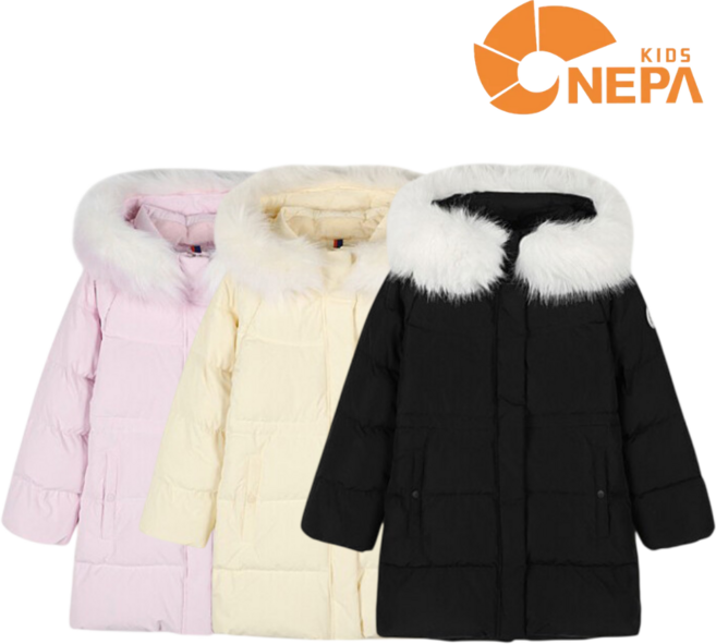 백화점발송 네파키즈 여아 소프튼 덕다운 후드 일체형 미들 자켓