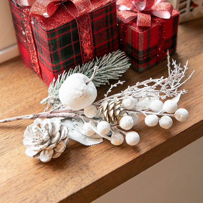 크리스마스 눈송이 베리 픽 트리 장식 화이트 열매 가지 30cm 꾸미기 조화 소품 용품 오너먼트 데코 겨울, 단품, 1개