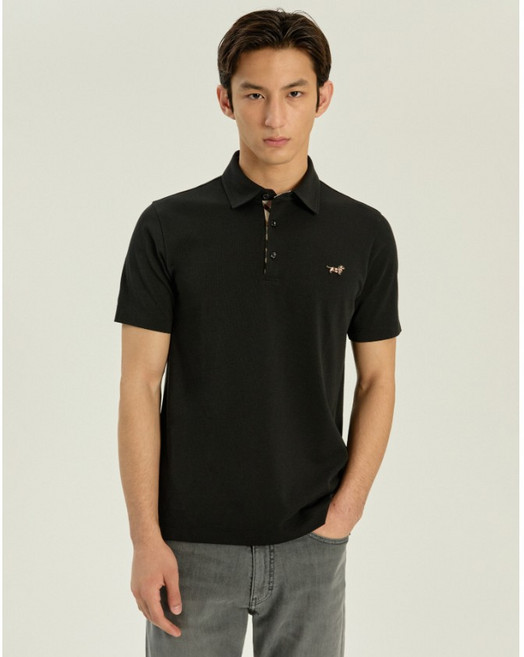 닥스 [EXCLUSIVE][닥스훈트] 블랙 체크 배색 반팔 카라 티셔츠 YMDMTS6B501BK