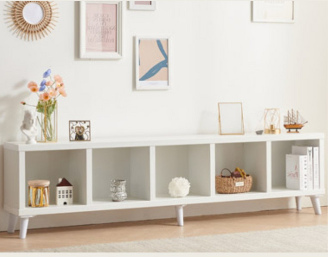 다리있는 5칸 와이드 책꽂이 거실장 분양관 수납장 티비다이, 화이트