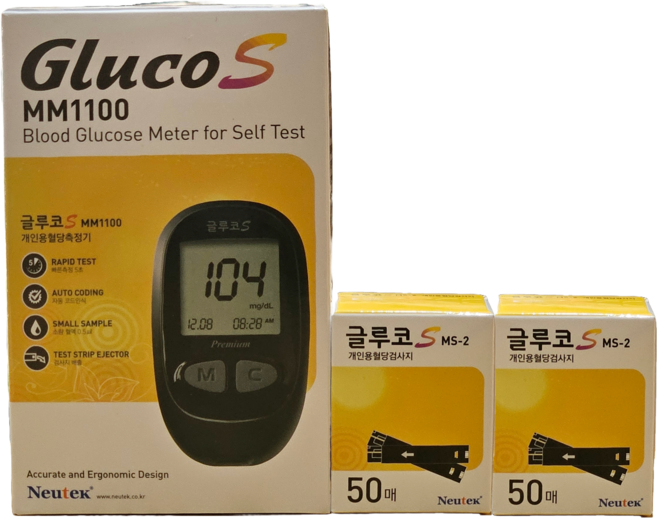 노이텍헬스케어 글루코에스 MM1100 혈당측정지 혈당측정기는 옵션별 증정 (2개/3개/4개) 5개 옵션은 측정지만 혈당검사지, 1세트, 2개입
