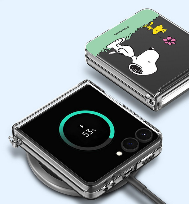 스누피 Z플립7 6 5 시리즈 오토 힌지 클리어 하드 휴대폰 케이스