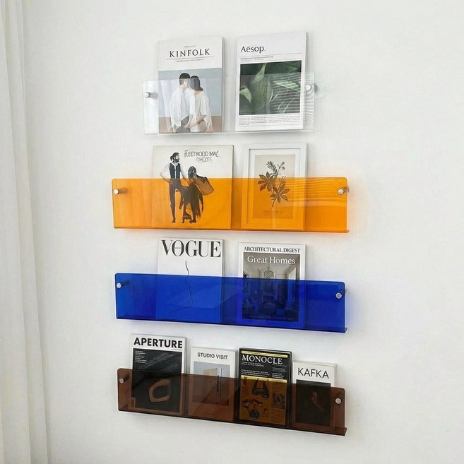 아워버셜 무타공 벽선반 LP 잡지꽂이 벽걸이, 1단, 투명