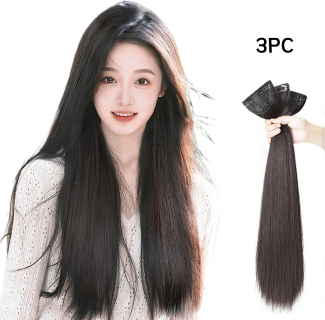 글로윅 튼튼한 똑딱이 붙임머리 웨이브 가발, 1개, 스트라이트 네이처흑갈색, 60cm